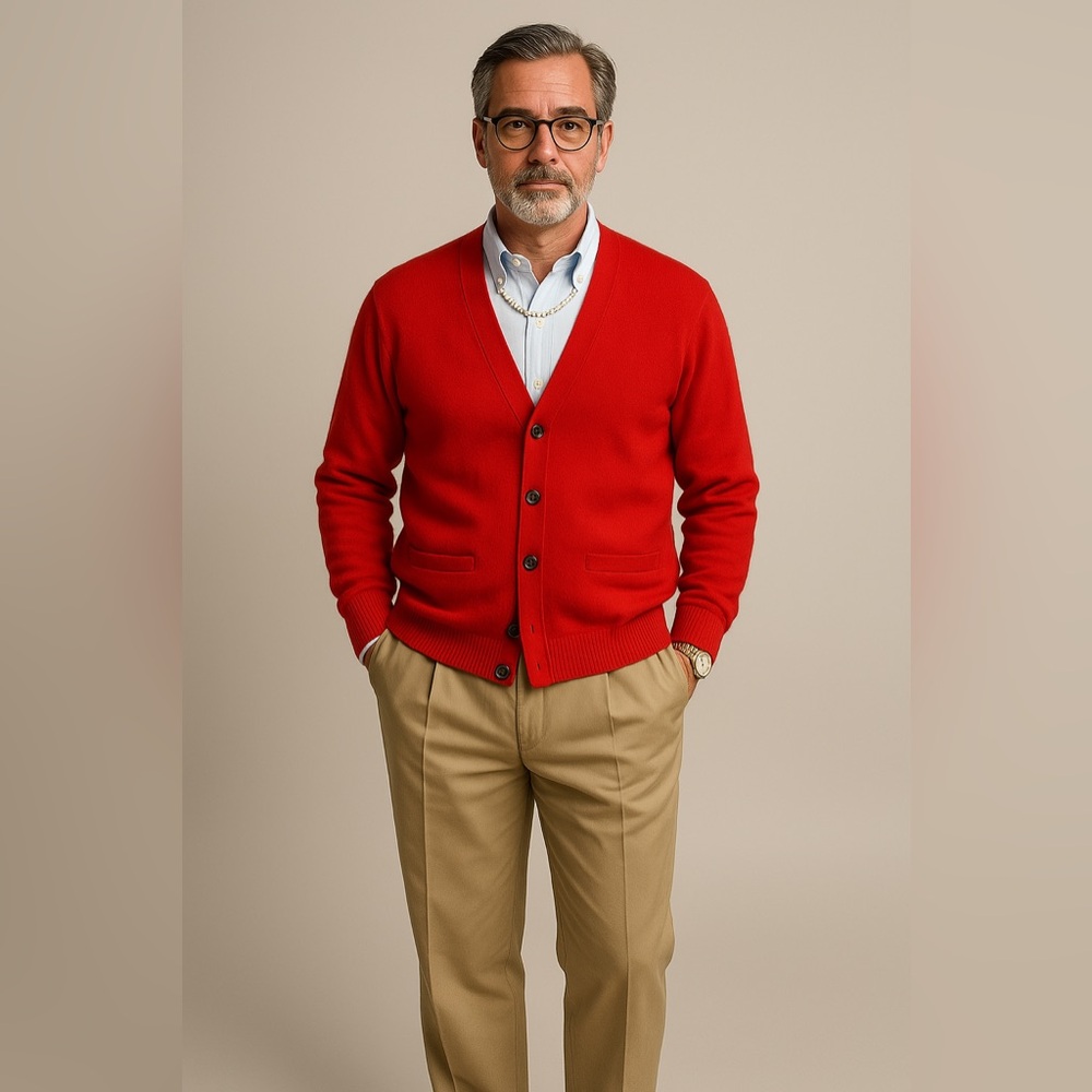 Vintage 90s Polo Ralph Lauren Cashmere Cardigan Sweater Red Y2K Classic Knit L - Picture 12 of 12